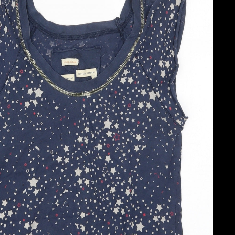 River Island Womens Blue Geometric Cotton Basic T-Shirt Size 10 Round Neck - Stars
