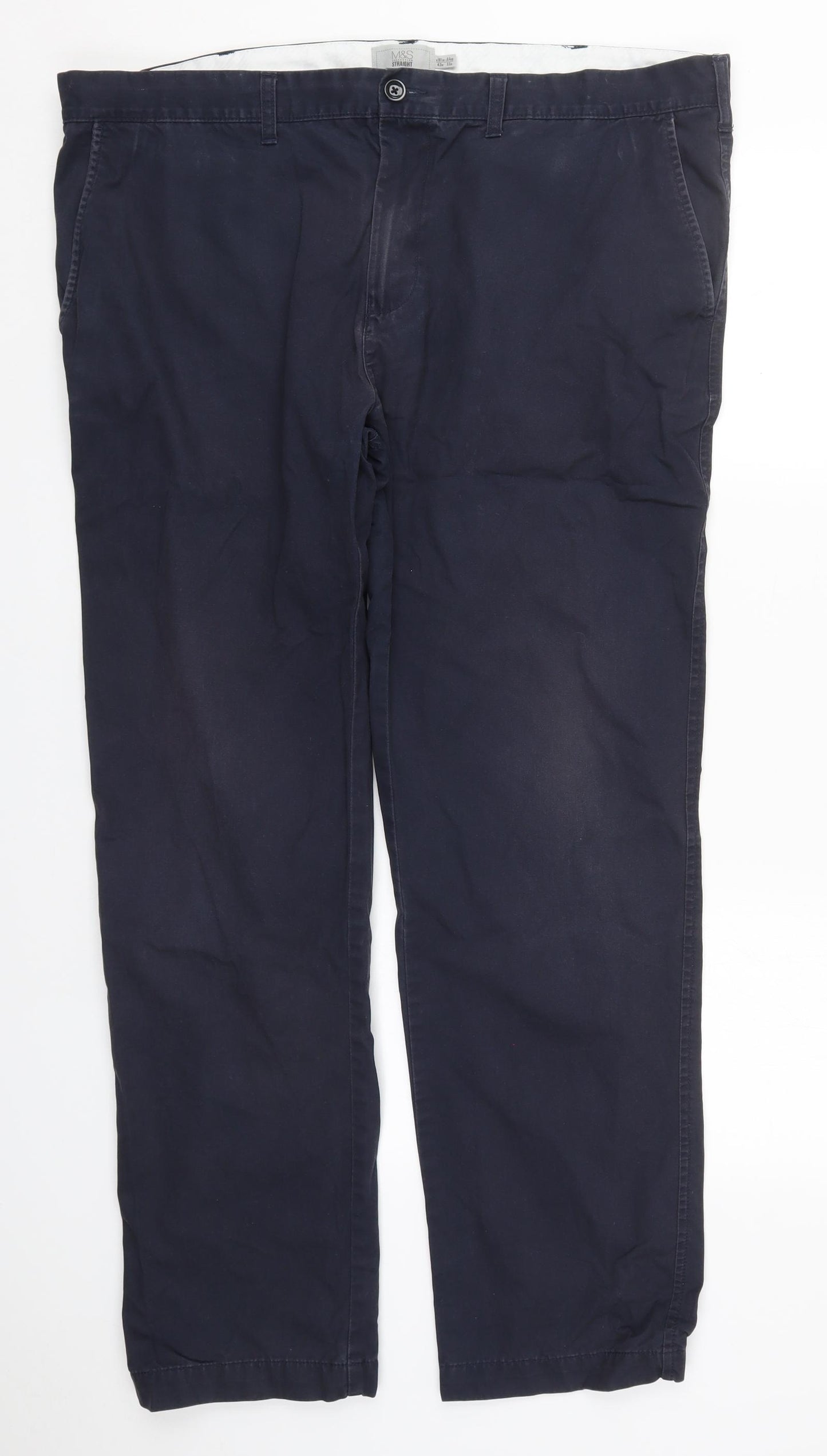 Marks and Spencer Mens Blue  Cotton Trousers  Size 42 L31 in Regular Button