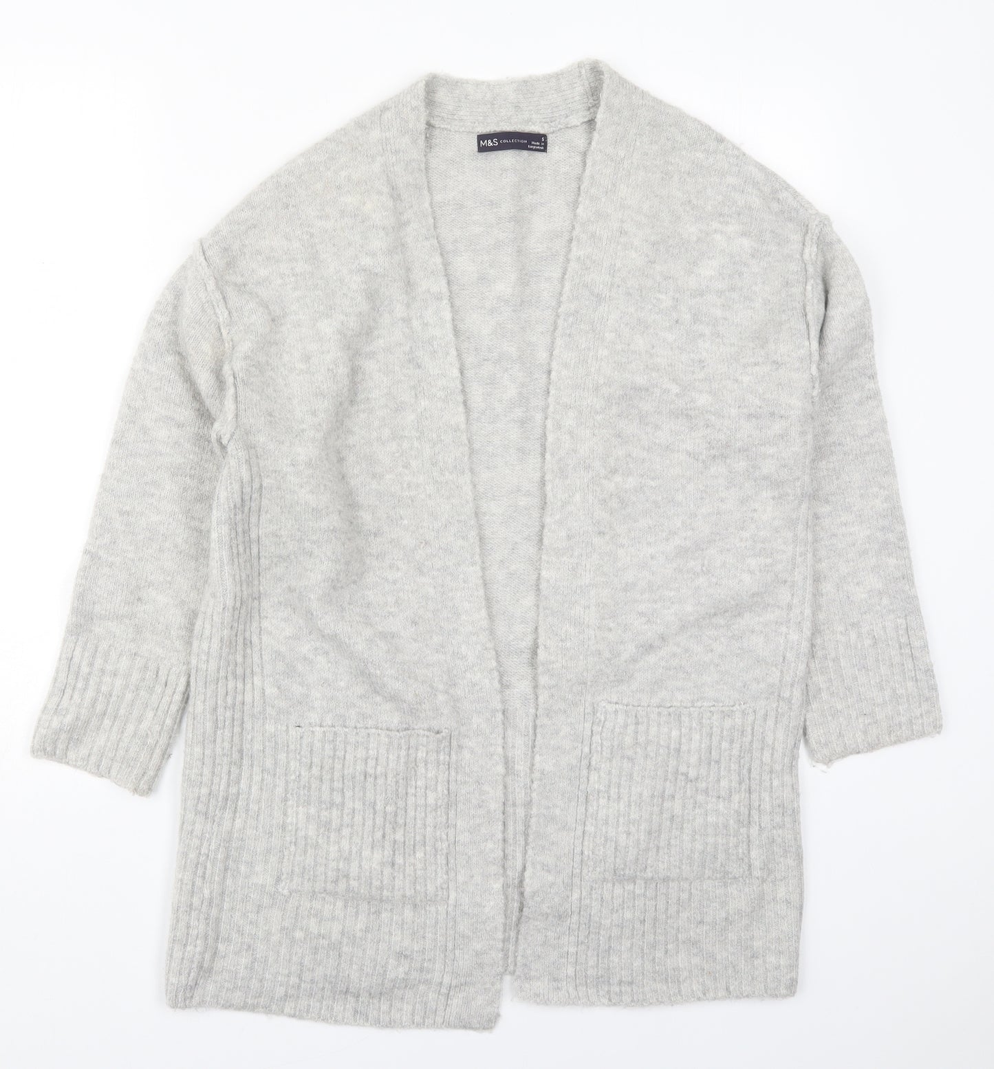 Marks and Spencer Womens Grey V-Neck  Acrylic Cardigan Jumper Size S