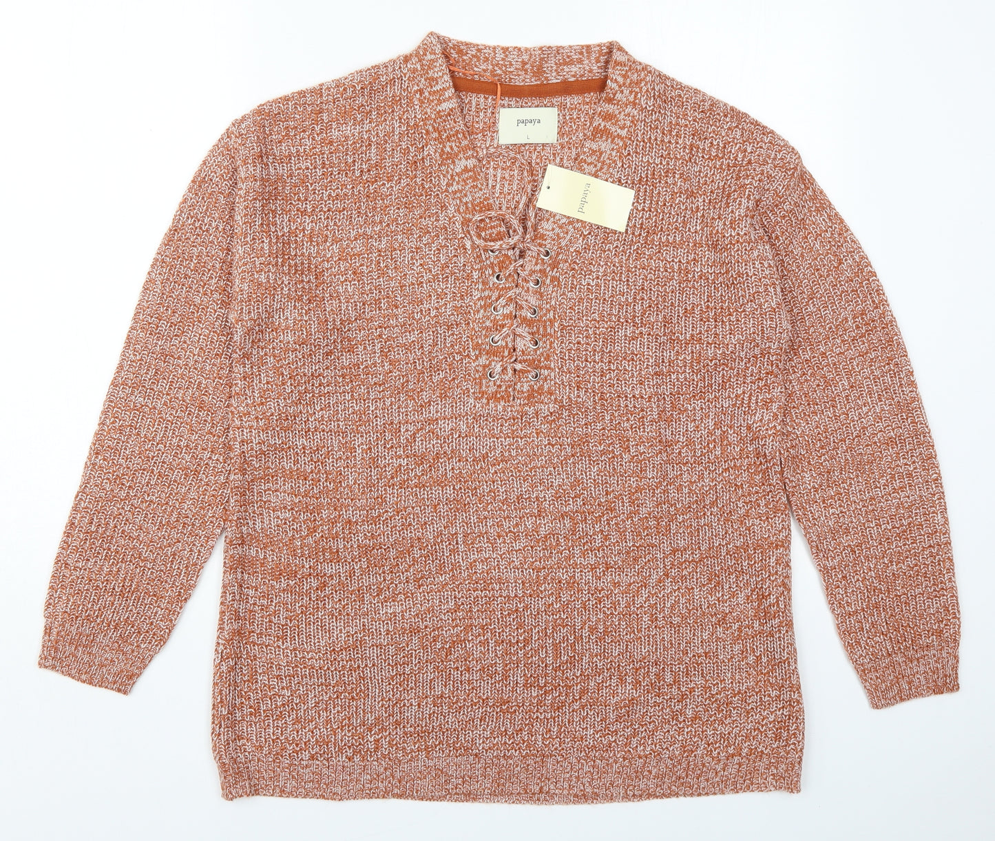 Papaya Womens Orange V-Neck  Acrylic Pullover Jumper Size L