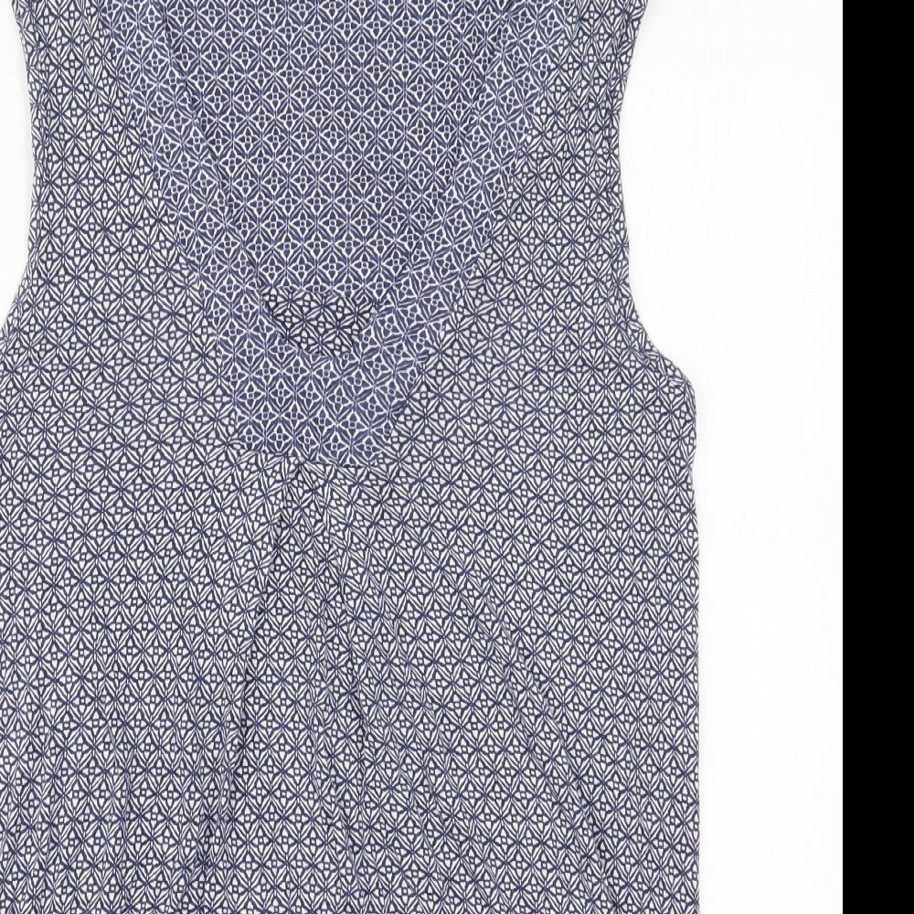 NEXT Womens Blue Geometric Viscose Basic Tank Size 10 V-Neck