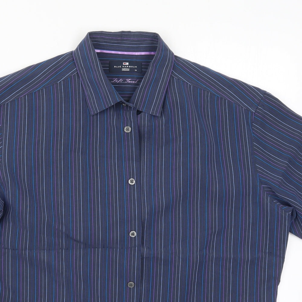 Blue Harbour Mens Blue Striped Modal  Button-Up Size M Collared Button