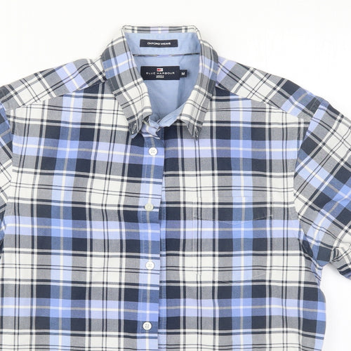 Blue Harbour Mens Blue Check Cotton  Button-Up Size M Collared Button