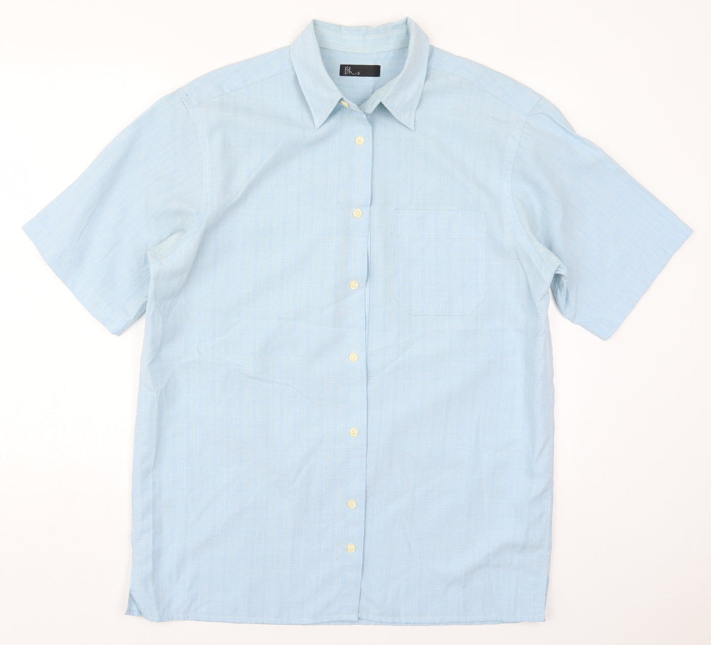 BHS Mens Blue Check Viscose  Dress Shirt Size M Collared Button