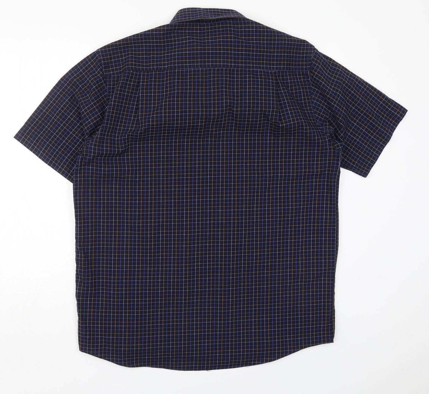 BHS Mens Blue Check Polyester  Button-Up Size 15.5 Collared Button