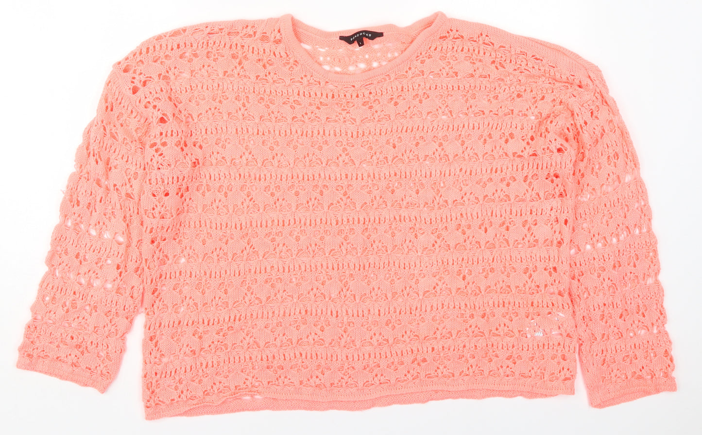 Peacocks Womens Pink Round Neck  Acrylic Pullover Jumper Size L