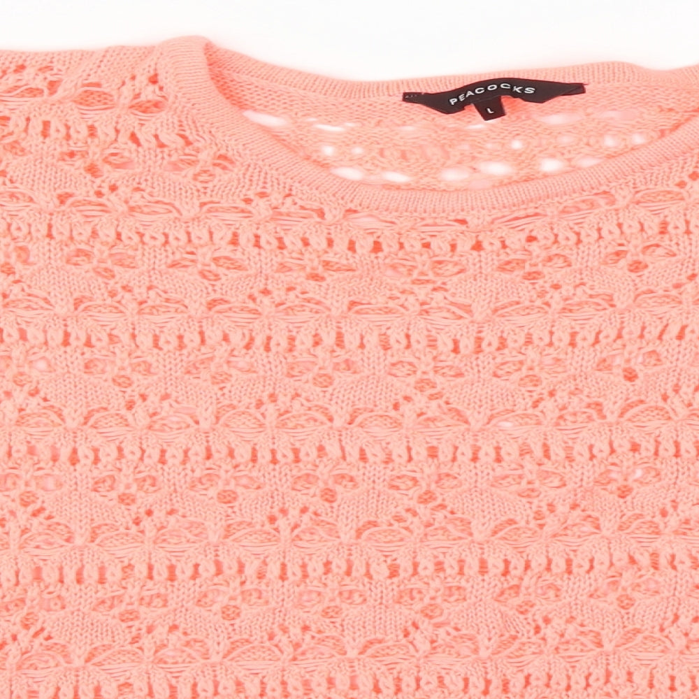Peacocks Womens Pink Round Neck  Acrylic Pullover Jumper Size L