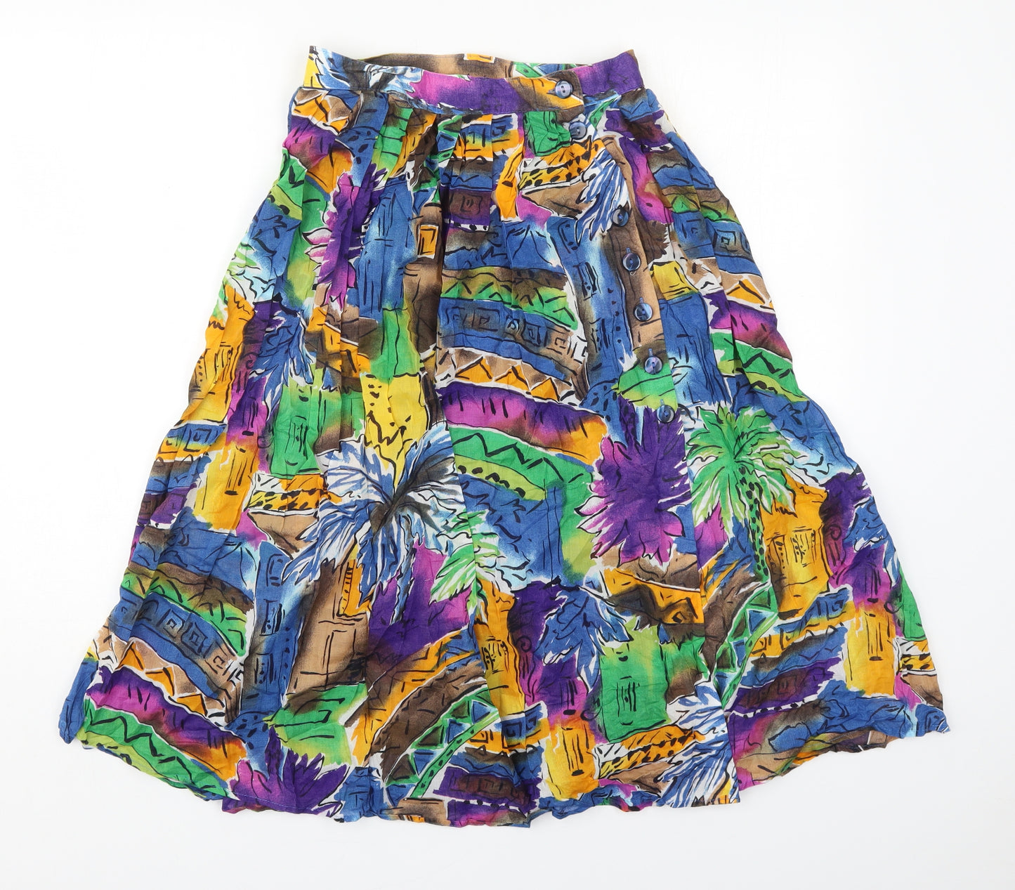 St MIchael Womens Multicoloured Geometric Cotton Swing Skirt Size 12   Button