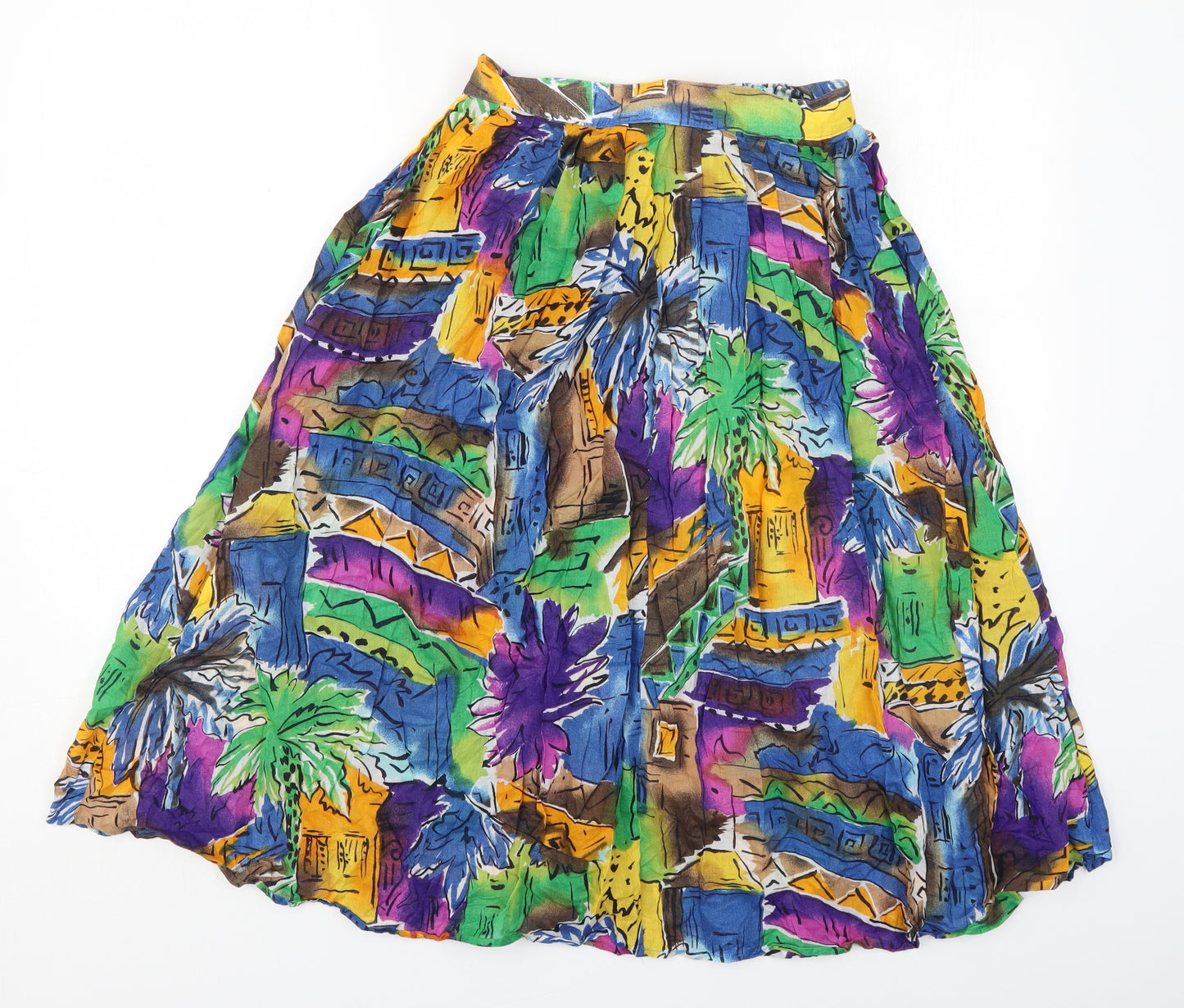 St MIchael Womens Multicoloured Geometric Cotton Swing Skirt Size 12   Button