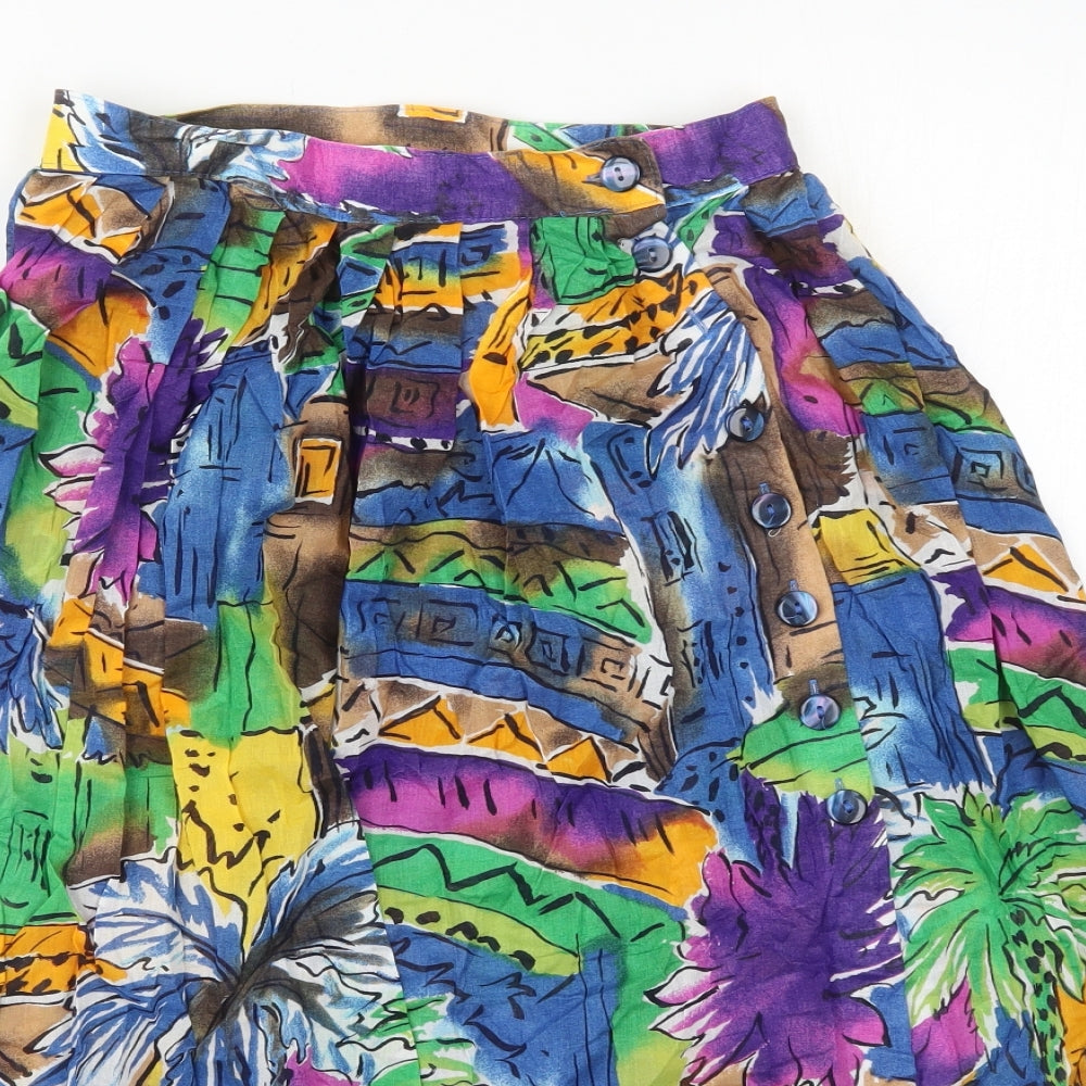 St MIchael Womens Multicoloured Geometric Cotton Swing Skirt Size 12   Button