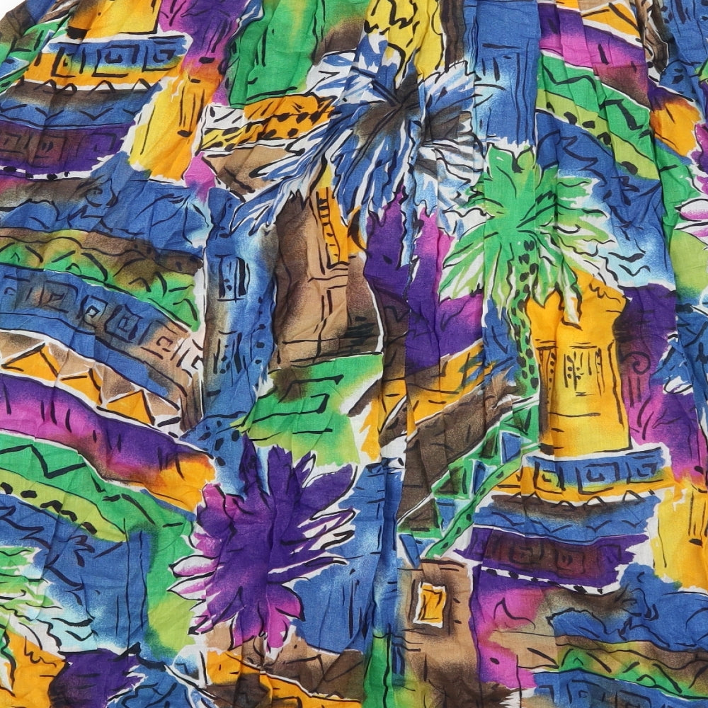 St MIchael Womens Multicoloured Geometric Cotton Swing Skirt Size 12   Button