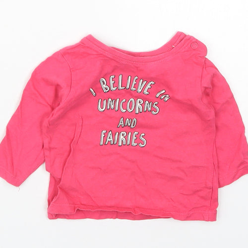 Primark Girls Pink  Cotton Basic T-Shirt Size 3-6 Months Crew Neck Pullover - I Believe in Unicorns and Fairies