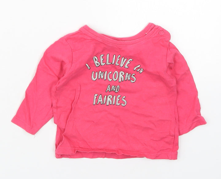 Primark Girls Pink  Cotton Basic T-Shirt Size 3-6 Months Crew Neck Pullover - I Believe in Unicorns and Fairies