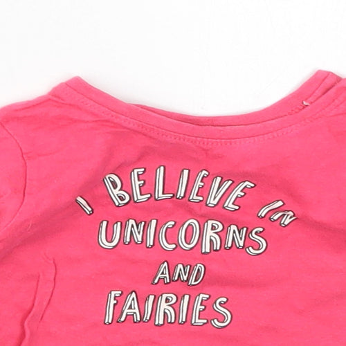 Primark Girls Pink  Cotton Basic T-Shirt Size 3-6 Months Crew Neck Pullover - I Believe in Unicorns and Fairies