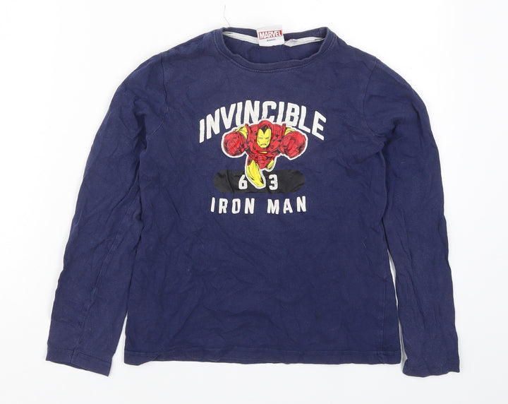 Primark Boys Blue Solid Cotton  Pyjama Top Size 8-9 Years  Pullover - Invincible Iron Man