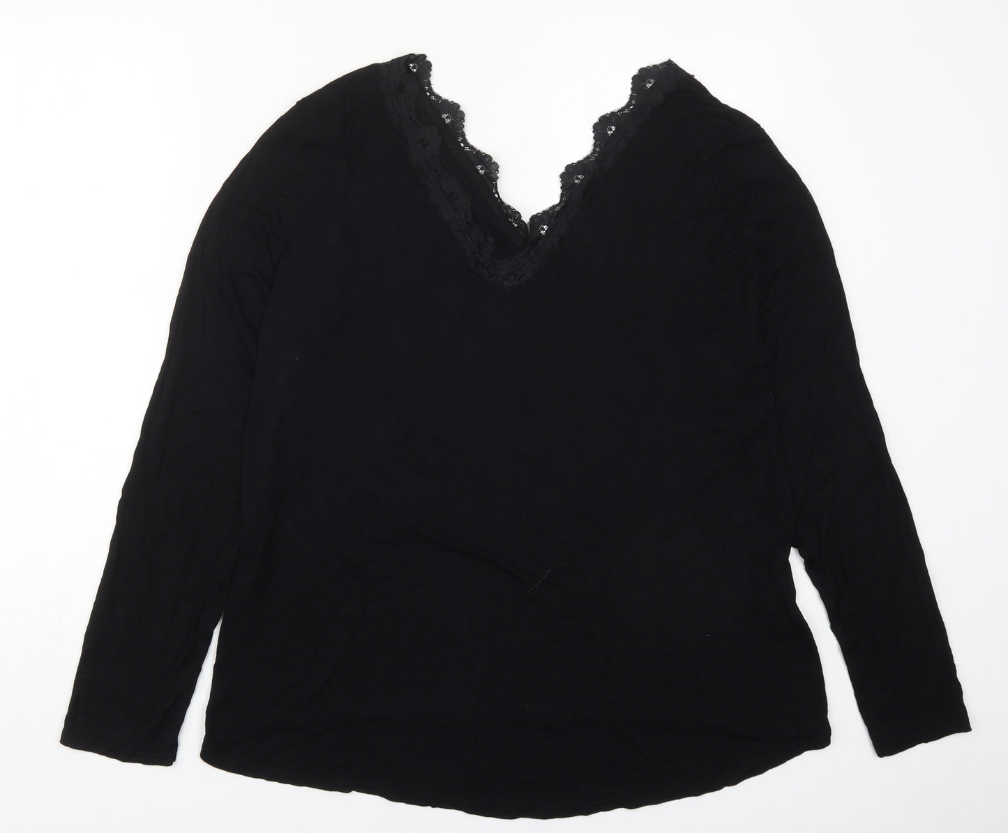 Boohoo Womens Black  Viscose Basic T-Shirt Size 16 V-Neck