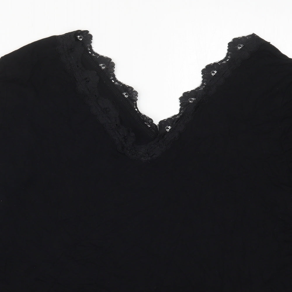 Boohoo Womens Black  Viscose Basic T-Shirt Size 16 V-Neck