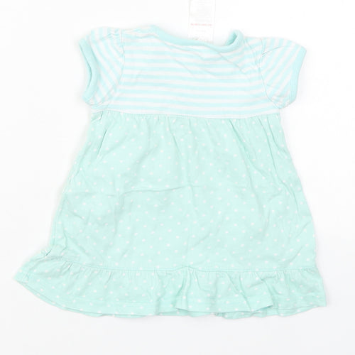 Baby Girls Green Striped Cotton Skater Dress  Size 3-6 Months  Round Neck Pullover - Polka Dot