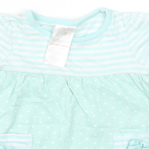 Baby Girls Green Striped Cotton Skater Dress  Size 3-6 Months  Round Neck Pullover - Polka Dot