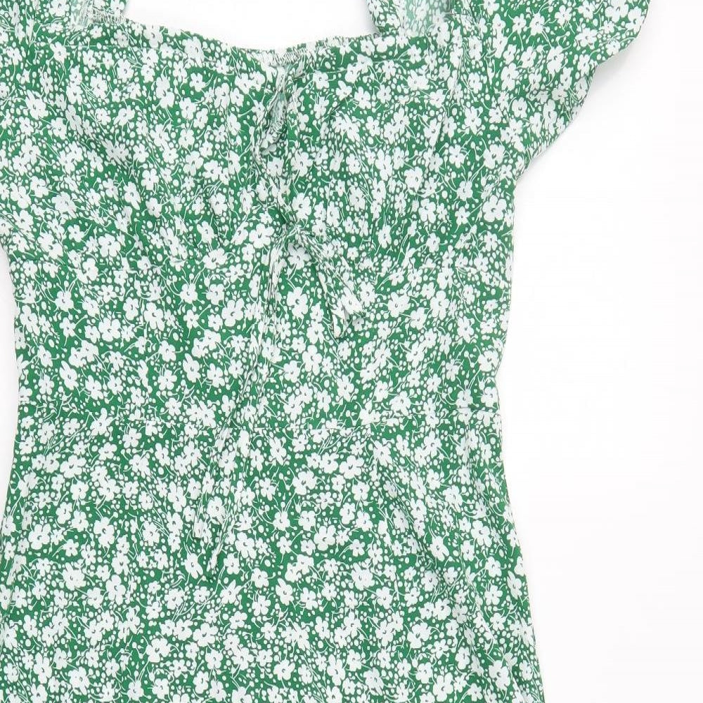 SheIn Womens Green Floral Polyester A-Line  Size L  Square Neck Pullover
