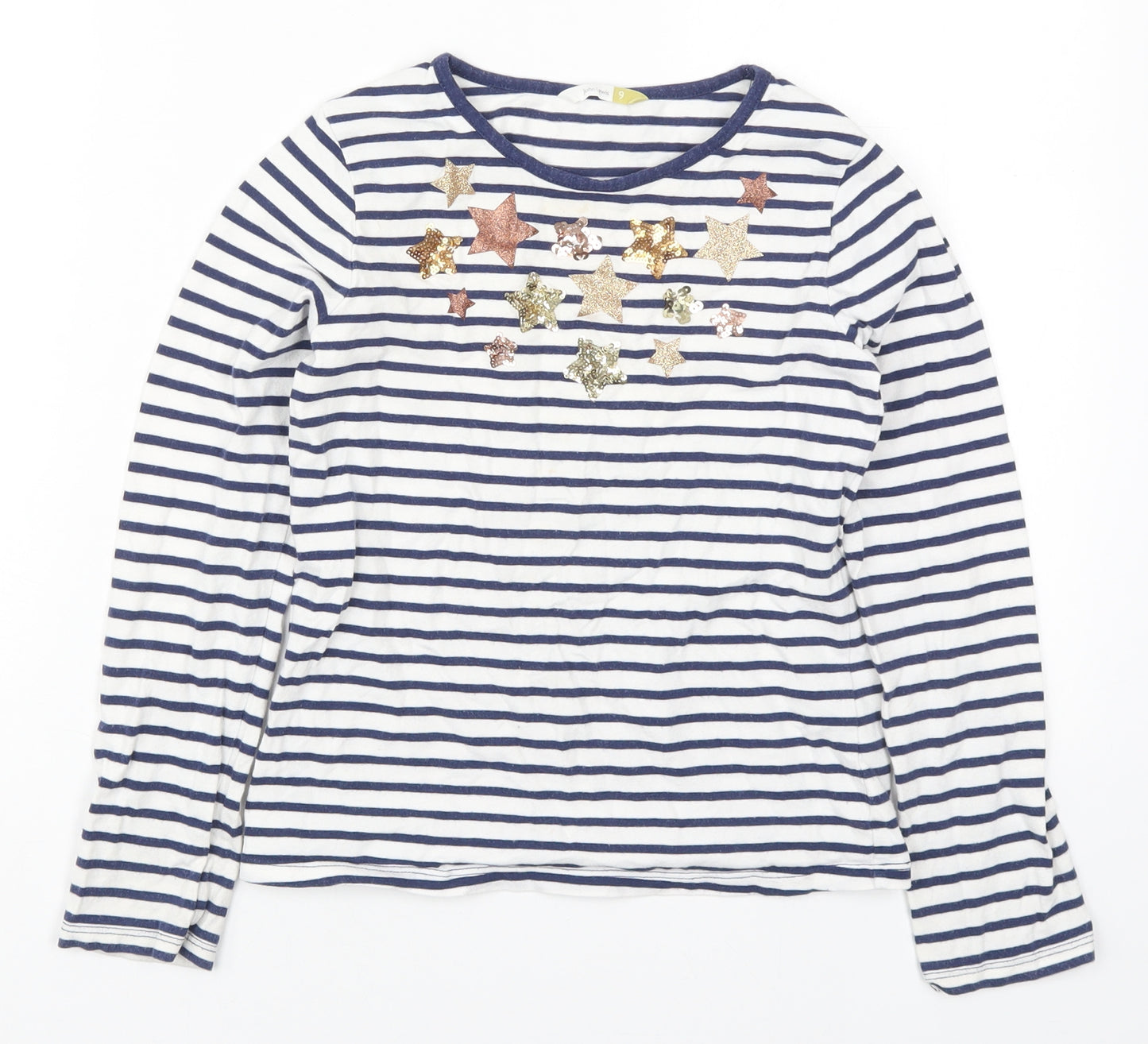 John Lewis Girls Blue Striped Cotton Basic T-Shirt Size 9 Years Round Neck Pullover - Stars