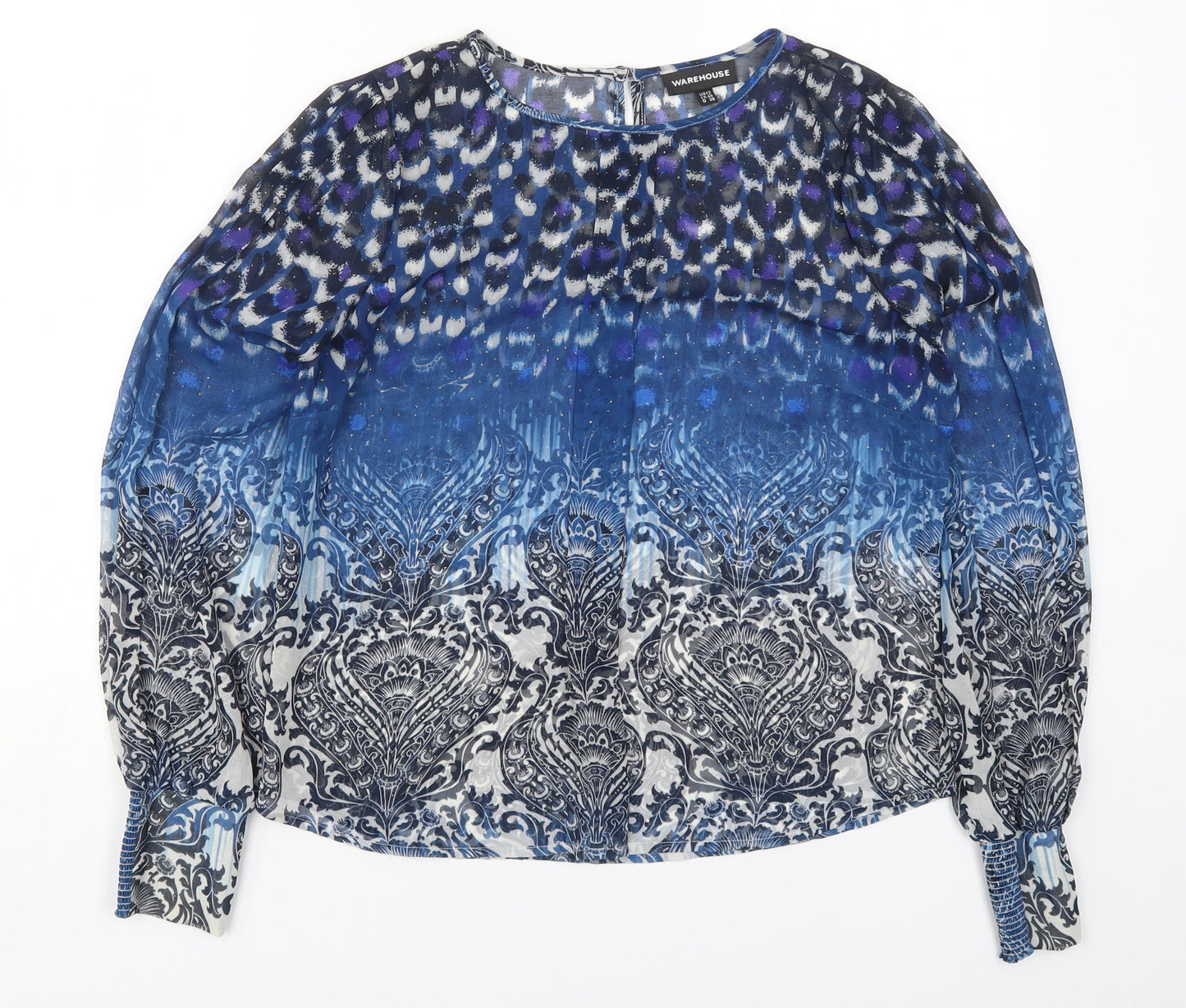 Warehouse Womens Blue Geometric Polyester Basic Blouse Size 12 Round Neck