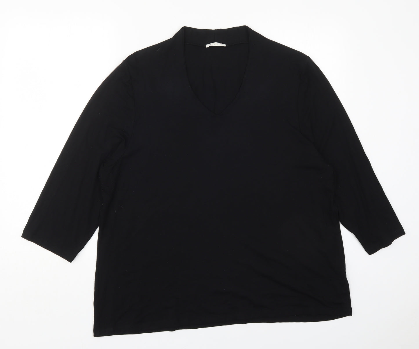ELVI Womens Black  Viscose Basic T-Shirt Size L V-Neck