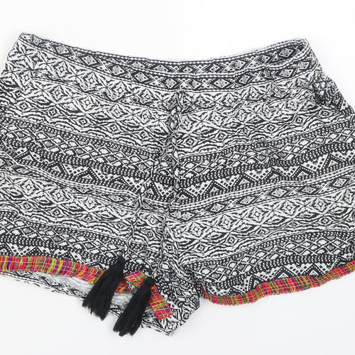 Papaya Womens Black Geometric Viscose Mom Shorts Size 10 L3 in Regular Drawstring
