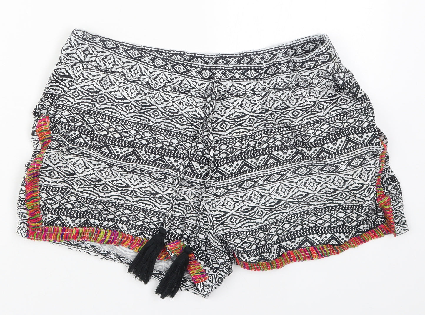 Papaya Womens Black Geometric Viscose Mom Shorts Size 10 L3 in Regular Drawstring