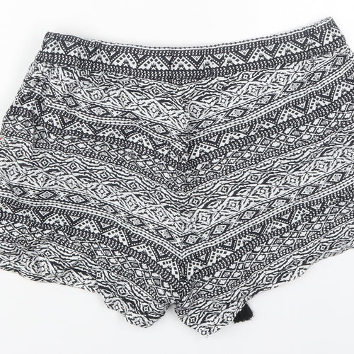 Papaya Womens Black Geometric Viscose Mom Shorts Size 10 L3 in Regular Drawstring