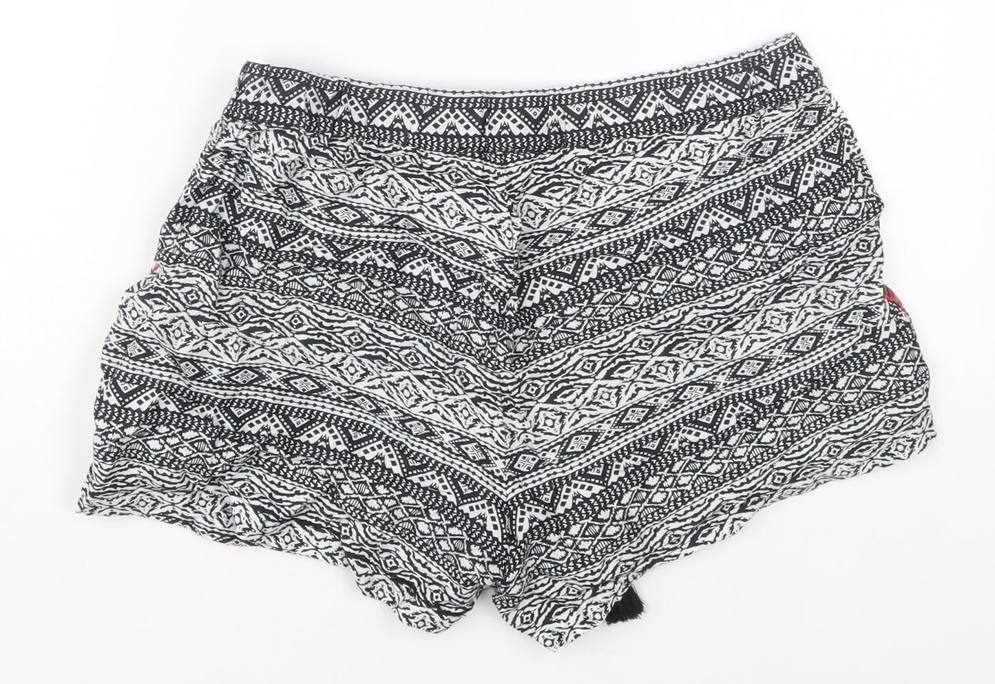 Papaya Womens Black Geometric Viscose Mom Shorts Size 10 L3 in Regular Drawstring