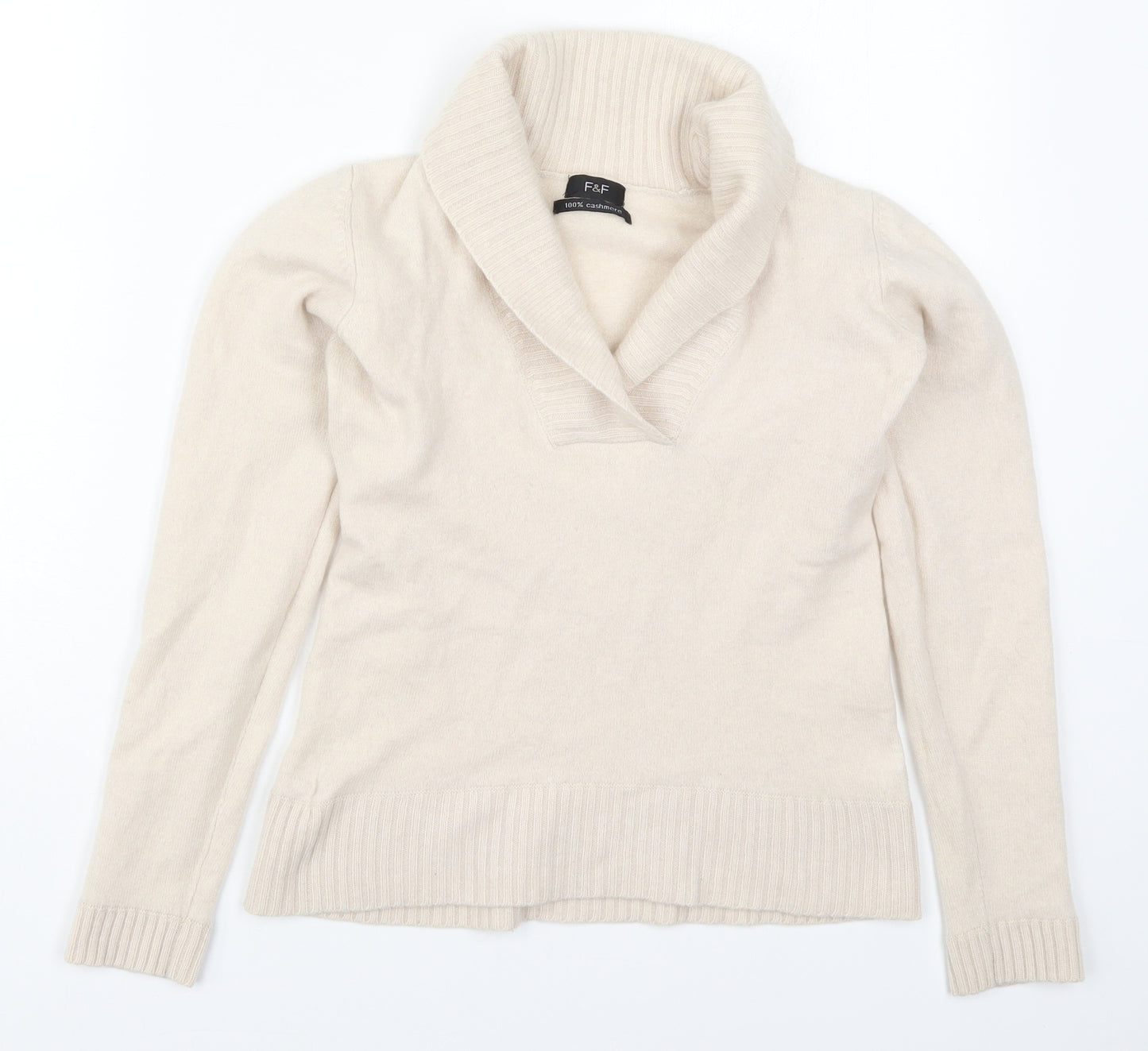 F&F Womens Beige Collared  Cashmere Pullover Jumper Size 12