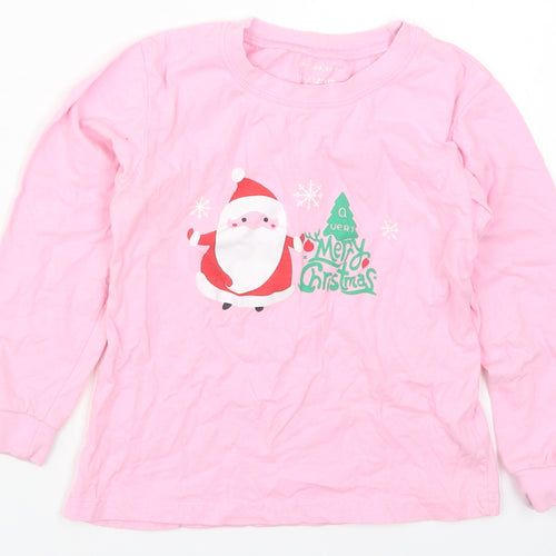 Preworn Girls Pink Solid Cotton Top Pyjama Top Size 6 Years  Pullover - Merry Christmas