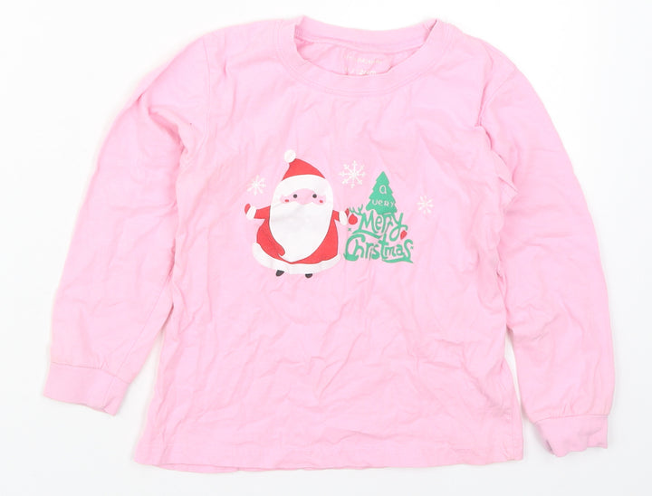 Preworn Girls Pink Solid Cotton Top Pyjama Top Size 6 Years Pullover - Merry Christmas