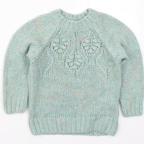 F&F Girls Green Round Neck  Acrylic Pullover Jumper Size 4-5 Years  Pullover