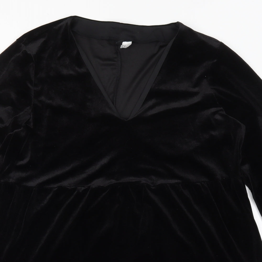 H&M Womens Black  Polyester Trapeze & Swing  Size M  V-Neck Pullover