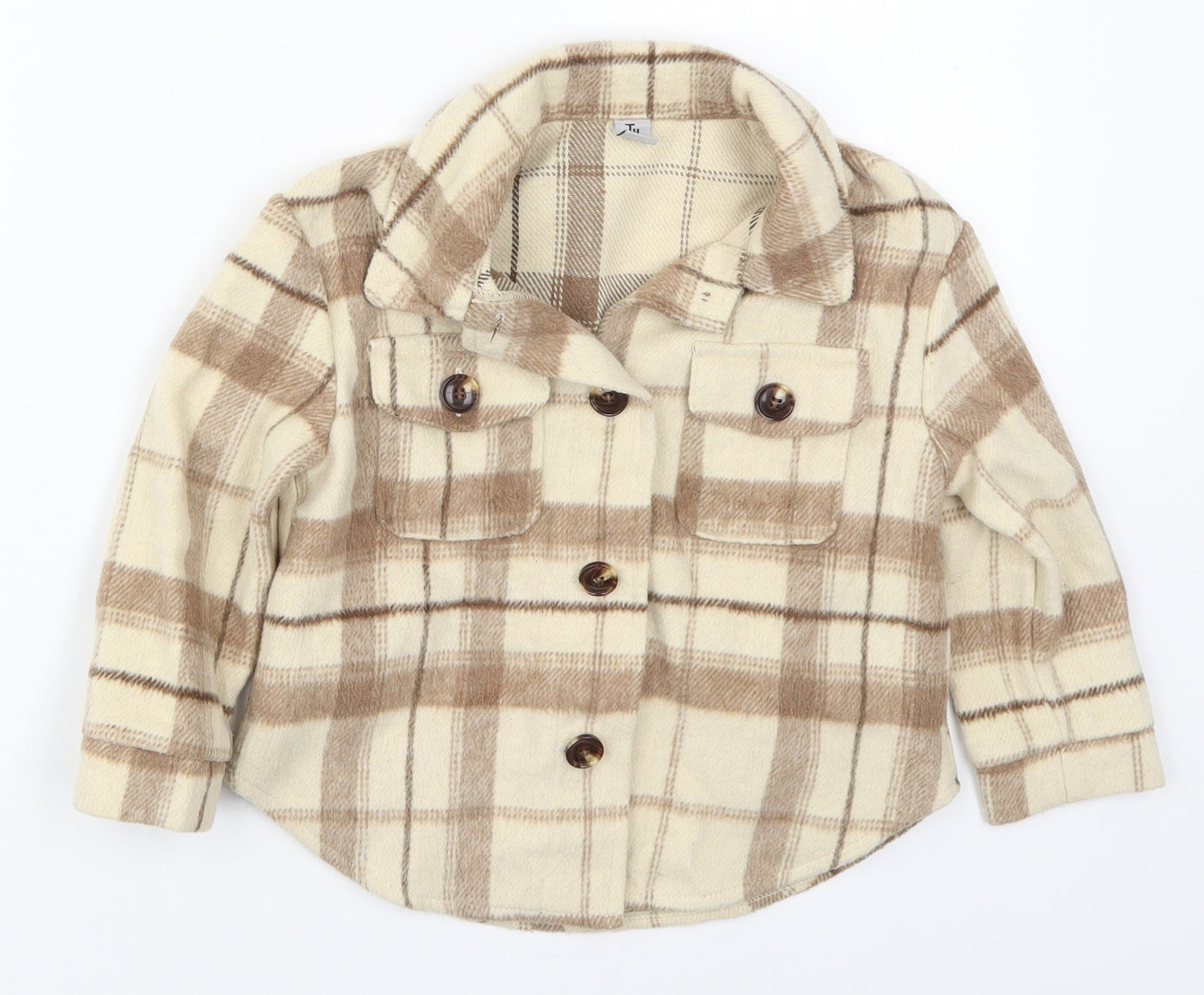 TU Boys Beige Check  Jacket Coat Size 3-4 Years  Button