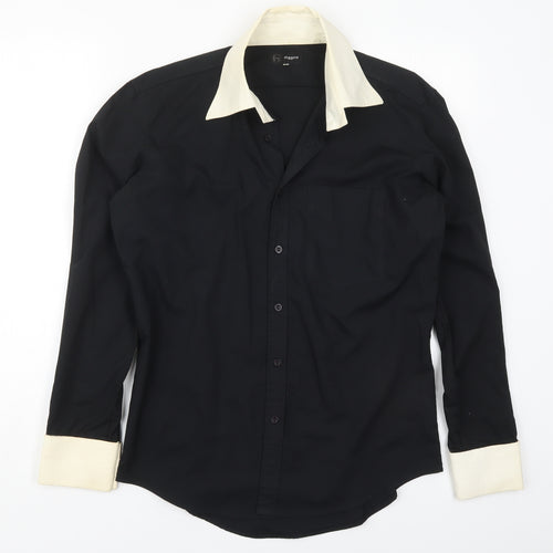 Higgins Mens Black  Polyester  Button-Up Size M Collared Button
