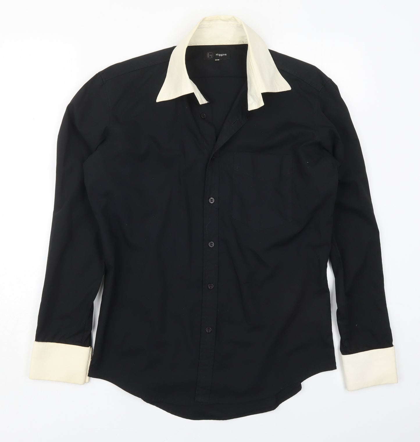 Higgins Mens Black  Polyester  Button-Up Size M Collared Button