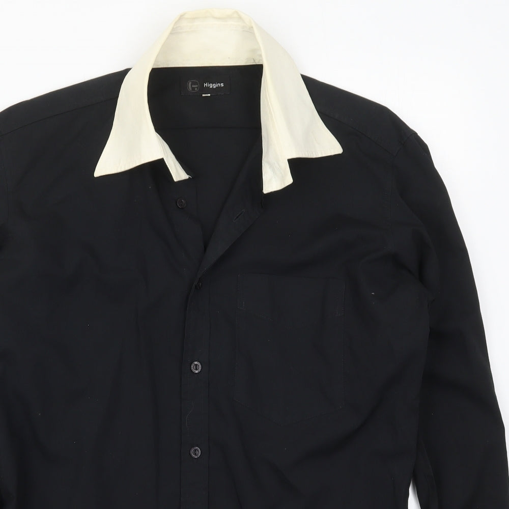 Higgins Mens Black  Polyester  Button-Up Size M Collared Button