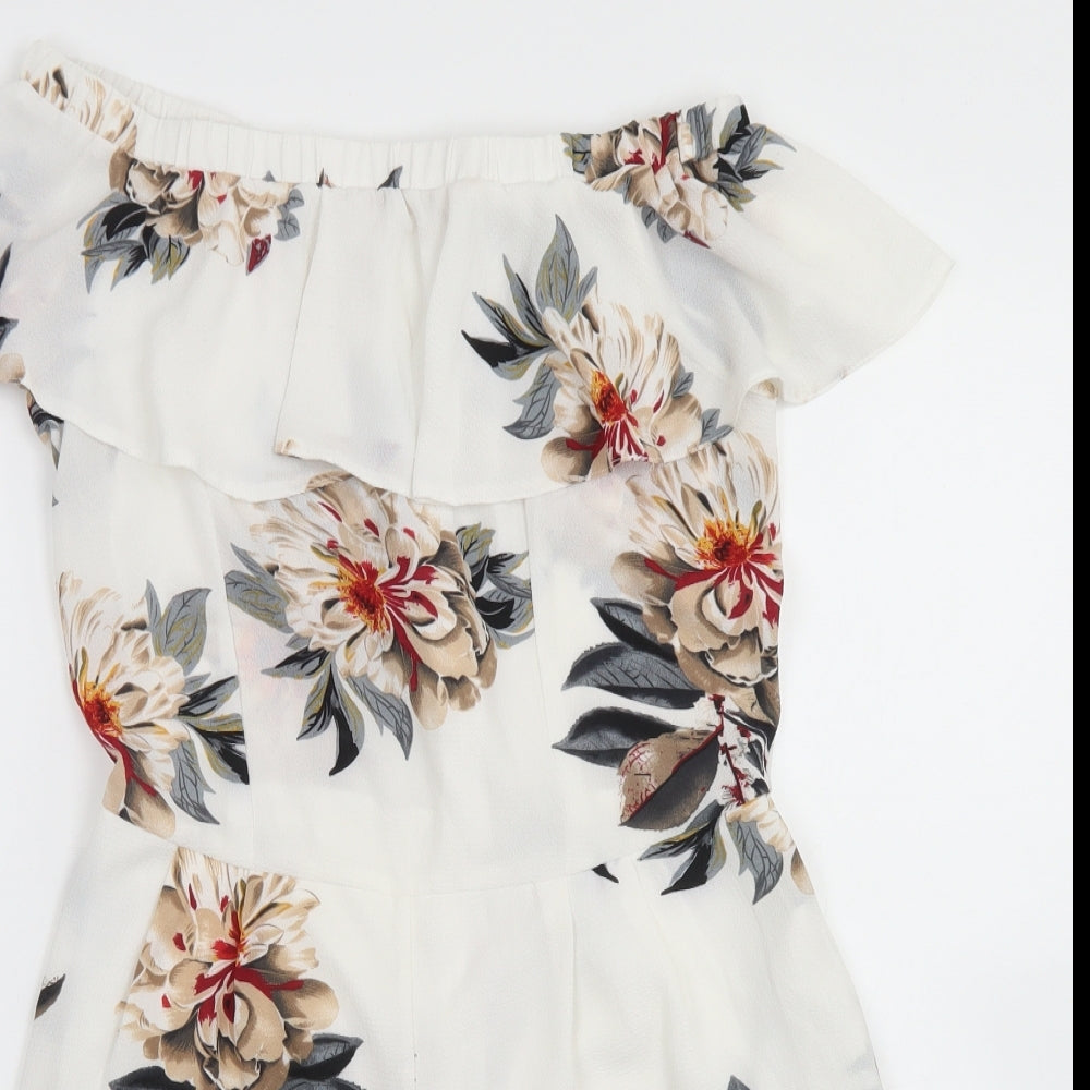 Cameo Rose Womens White Floral Polyester Playsuit One-Piece Size 12