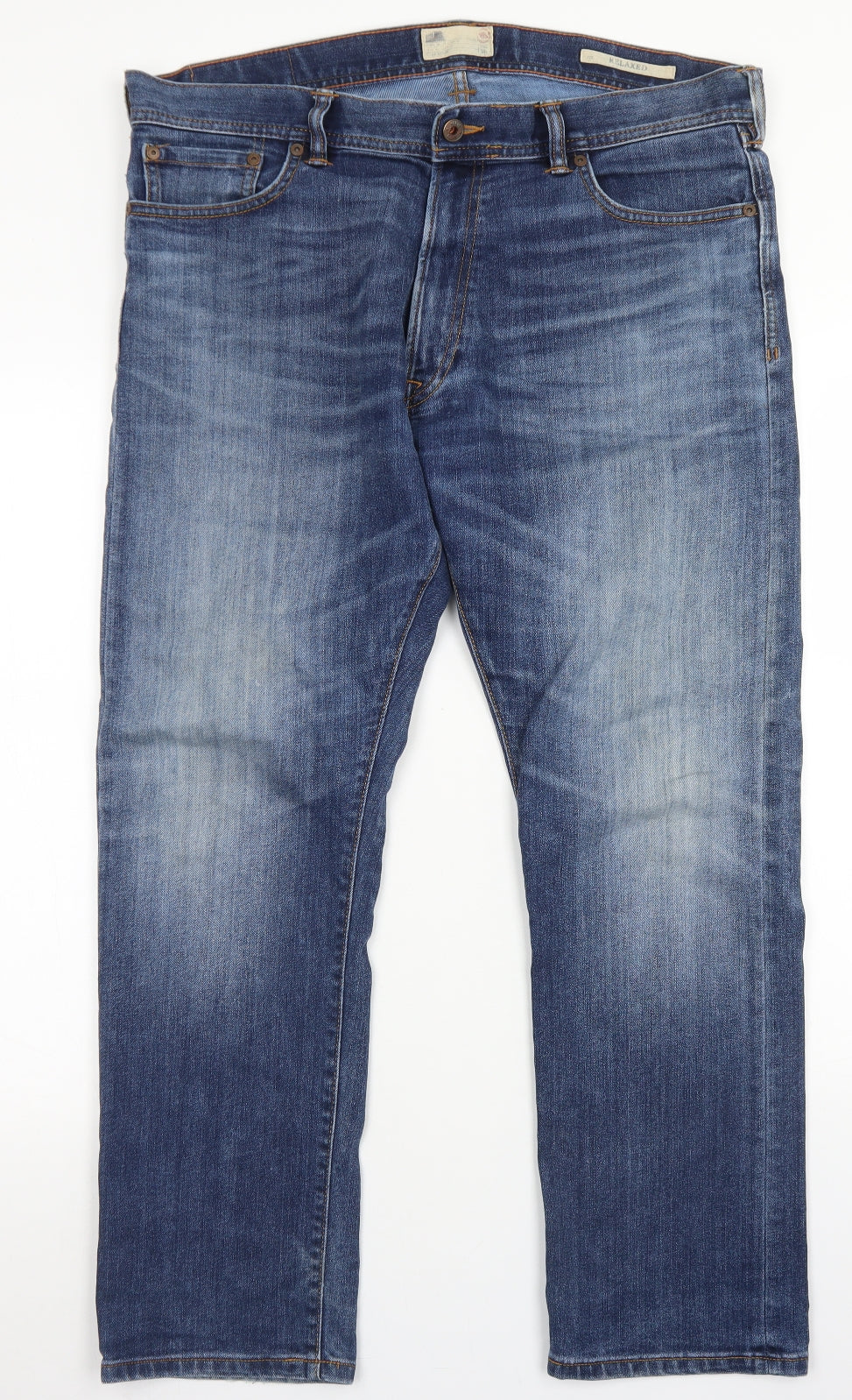 M&S Mens Blue  Cotton Straight Jeans Size 36 in L29 in Relaxed Button