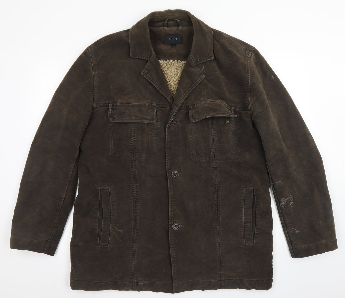 NEXT Mens Brown   Jacket  Size L  Button - Fleece Lined