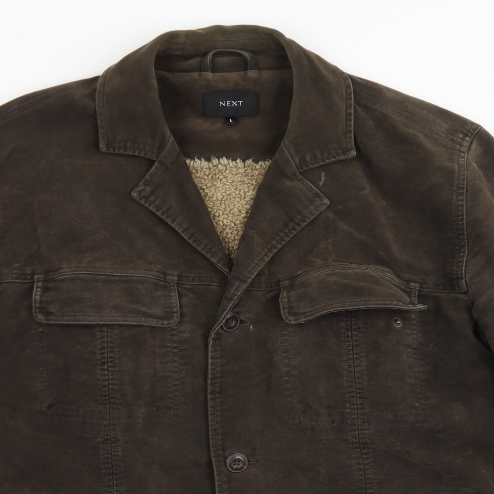 NEXT Mens Brown   Jacket  Size L  Button - Fleece Lined