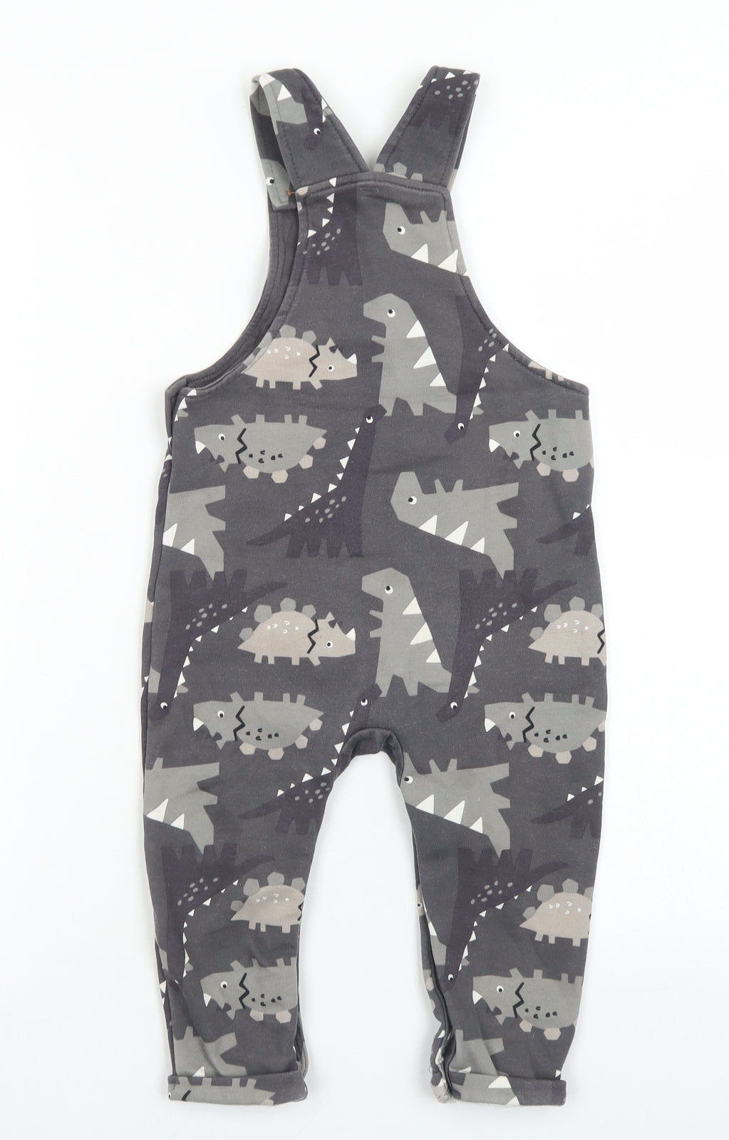 F&F Boys Grey  Cotton Dungaree One-Piece Size 18-24 Months  Button - Dinosaur Print