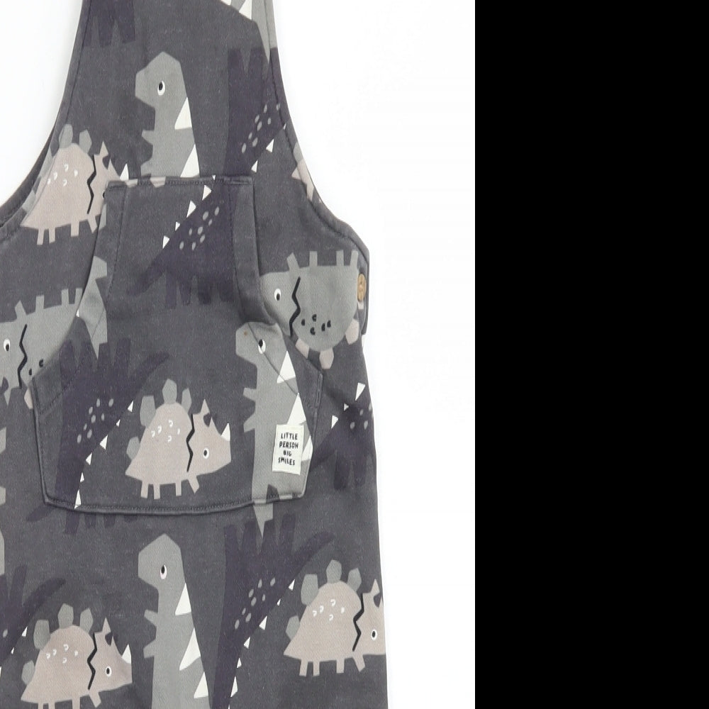 F&F Boys Grey  Cotton Dungaree One-Piece Size 18-24 Months  Button - Dinosaur Print