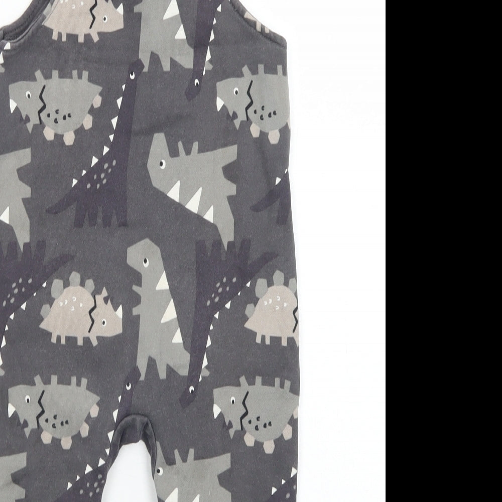 F&F Boys Grey  Cotton Dungaree One-Piece Size 18-24 Months  Button - Dinosaur Print