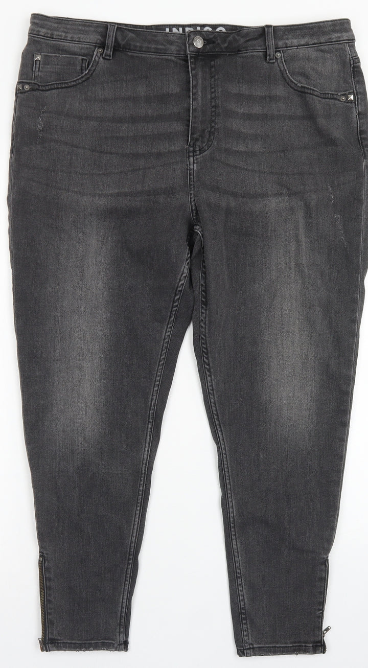 Indigo Collection Womens Grey  Cotton Skinny Jeans Size 36 in L24 in Regular Button - Short Leg