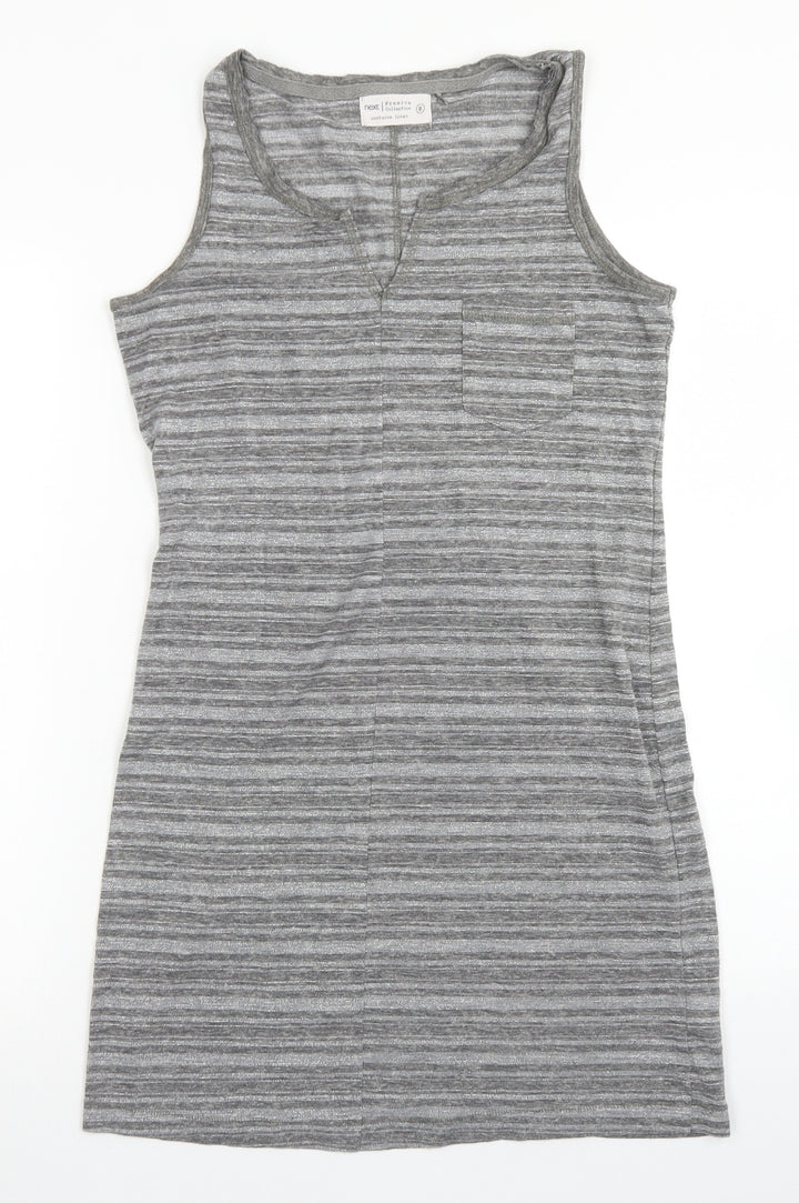 NEXT Womens Grey Striped Polyester Bodycon Size 8 Round Neck