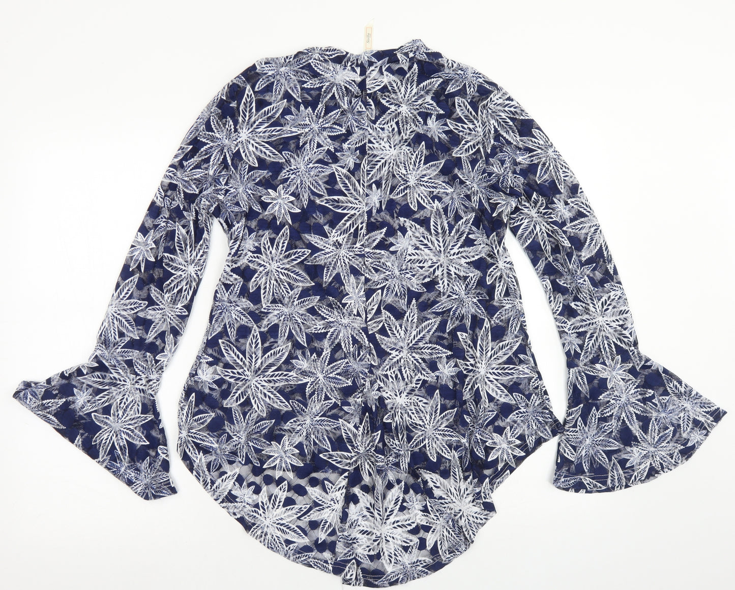 Stella Morgan Womens Blue Floral Nylon Basic Blouse Size XL Round Neck - Bell Sleeve